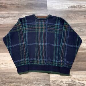 Vintage Chaps Ralph Lauren Sweater Navy Blue Green Plaid Men Medium USA Made